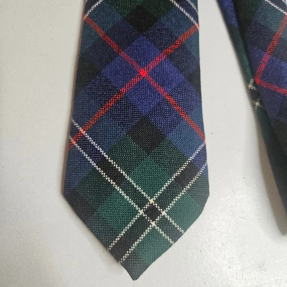 Rose Clan Tartan Wool Tie Made in Scotland Green Blue Plaid Necktie 100% Wool